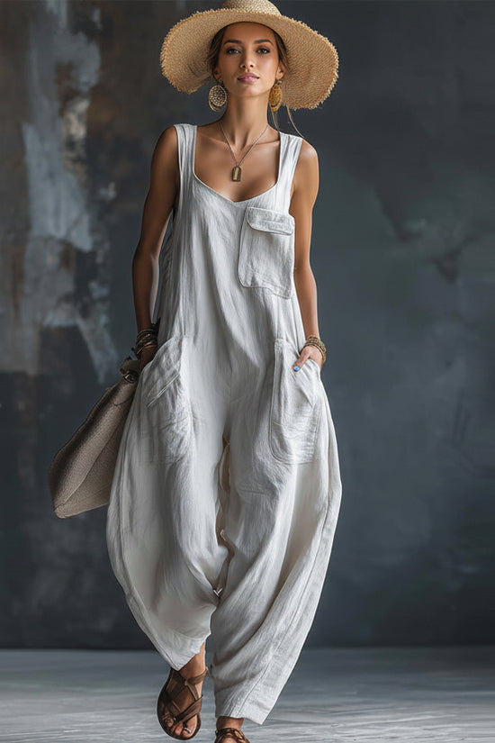 Women's Casual Versatile Solid Color Loose Jumpsuit 