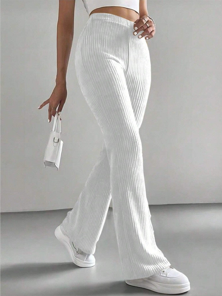 Solid Rib-Knit Pull-On Jogger Pants for Women 