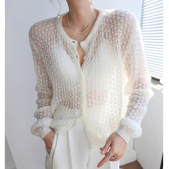 Mohair Crochet Hollow Knit Cardigan Sweater CJ