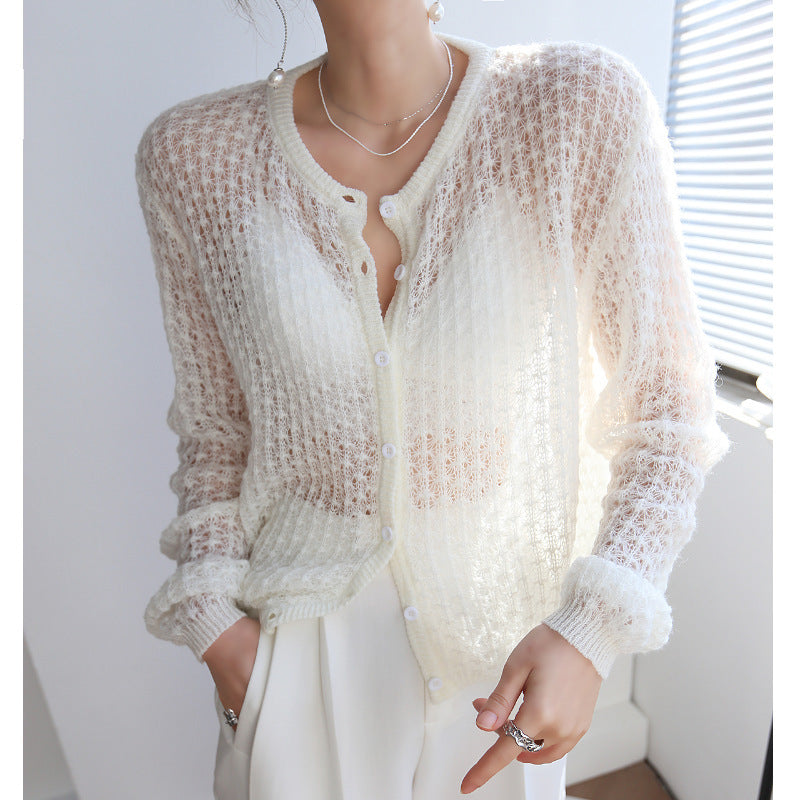 Mohair Crochet Hollow Knit Cardigan Sweater CJ