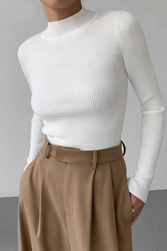 Womens Fashionable Tight-Fit Crew-Neck Knitted Top 