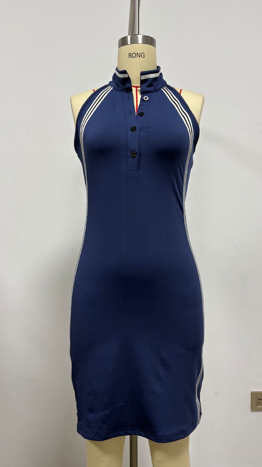 Women’s Sleeveless Button-Up Collar Shirt Dress 