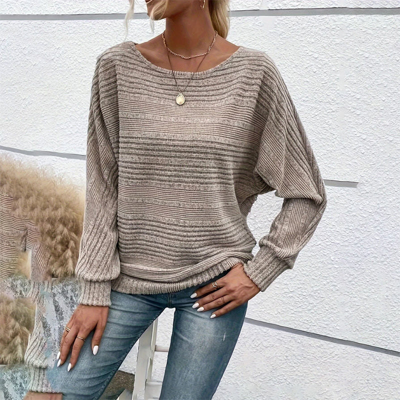 Women's Textured Round Neck Long Sleeve Top - Casual Solid Pullover For Spring & Fall CJ US