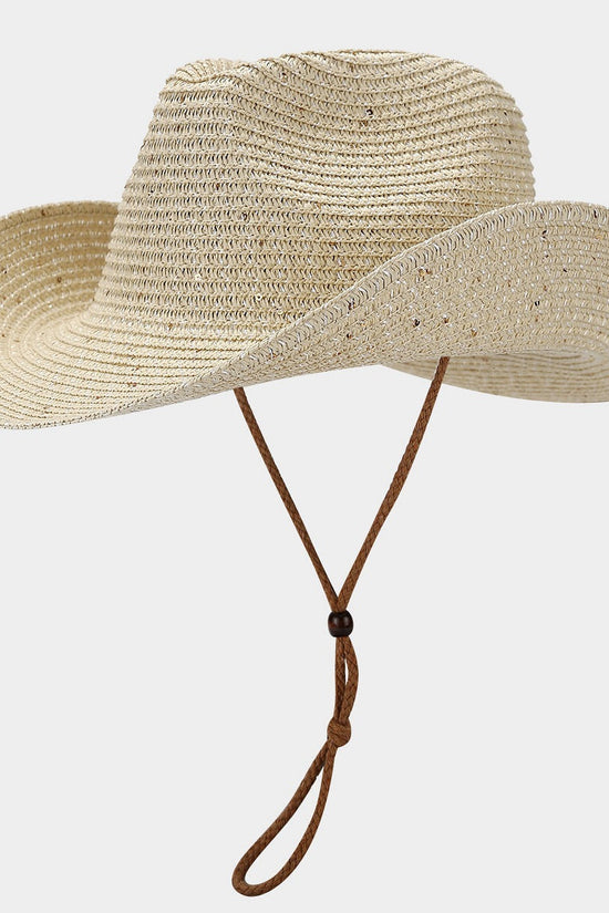 New Womens Panama Straw Weaved Sequin Windproof Sun Hat 