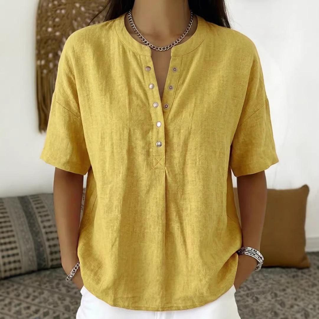 Solid Color Casual Pullover Short-Sleeve Shirt For Women 
