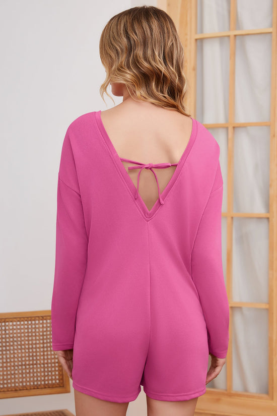 Women's Long Sleeved Solid Color Jumpsuit Shorts CJ US