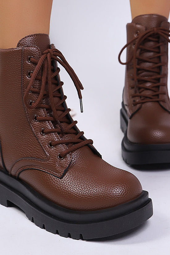 Women's Round-toe Plus-size Lace-up Chunky-sole Ankle Boots 