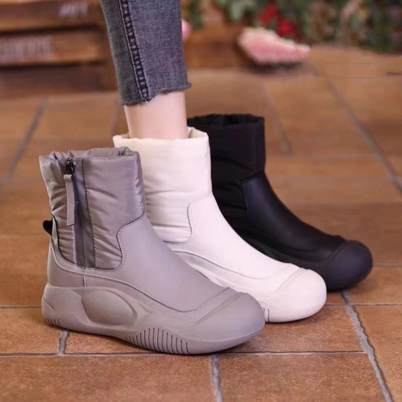 Winter Plush Snow Boots With Side Zipper Warm Thick-sole Non-slip Waterproof Short Shoes For Women 
