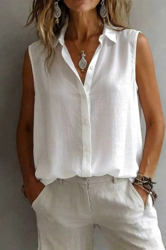 Women's Solid Color Casual Lapel Sleeveless Shirt 