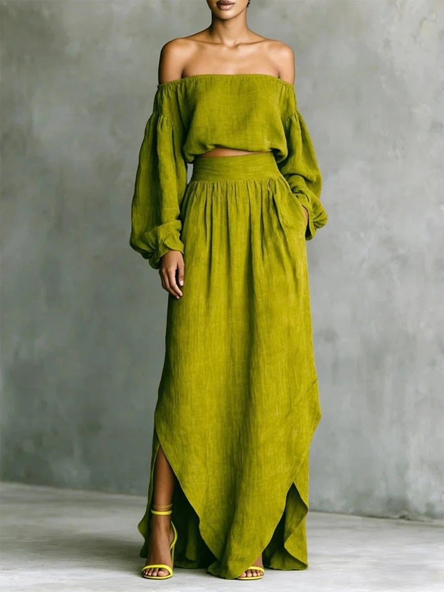 Casual Off-shoulder Top And An Asymmetrical Skirt Two Pieces 