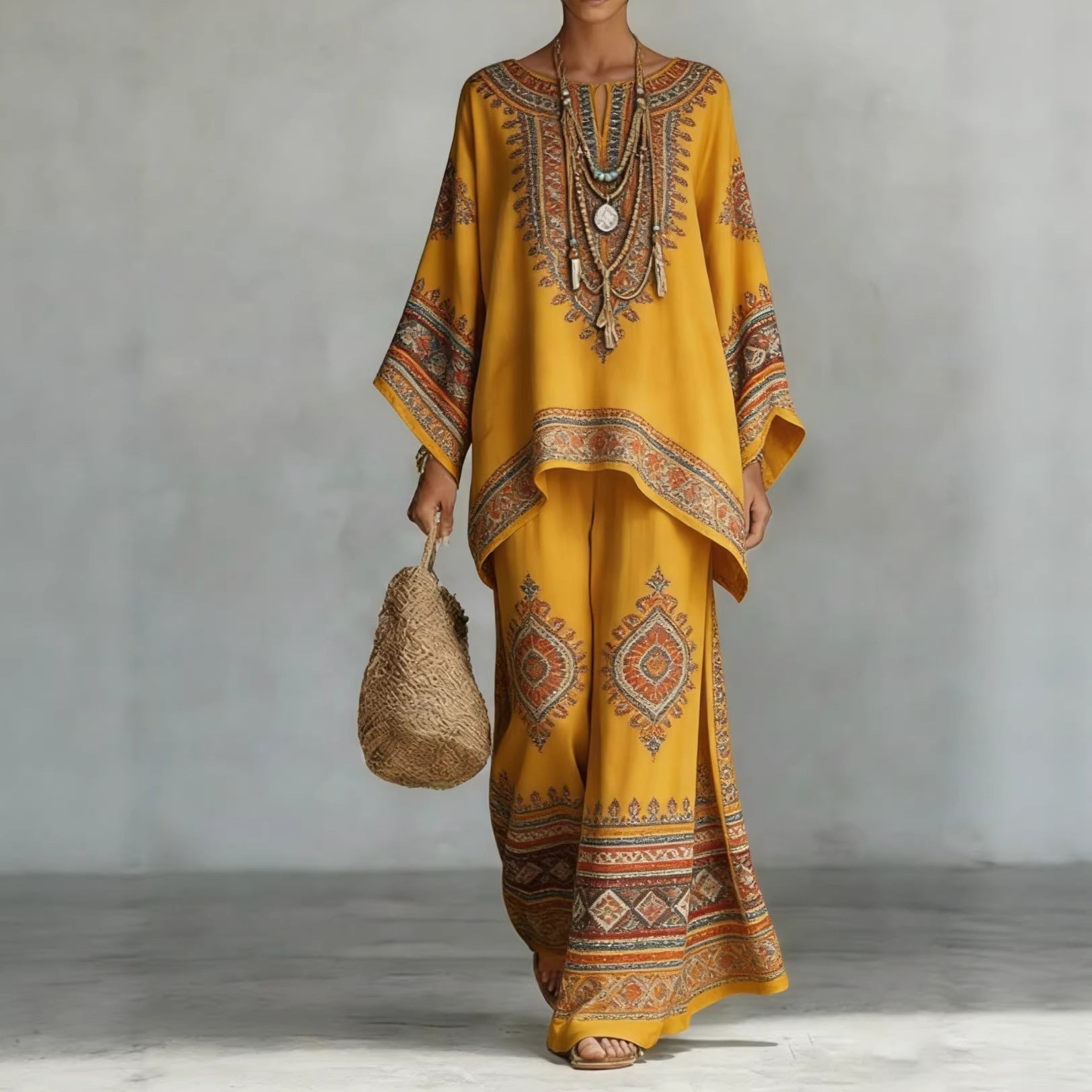 Women's Fashionable Printed Crew-Neck Casual Long-Sleeve Set 