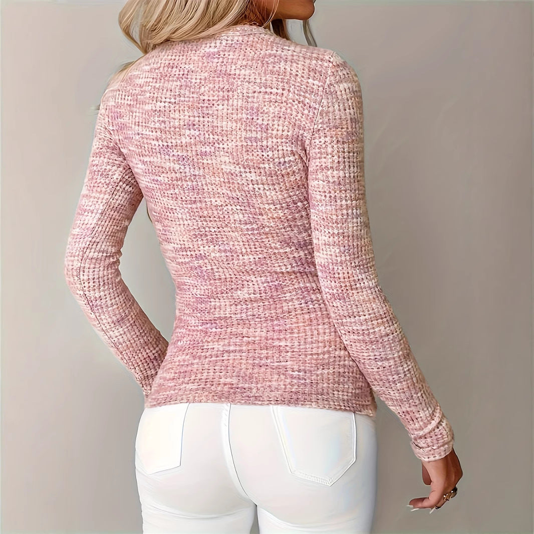 Knitted Slim-fit T-shirt Long Sleeve Pullover With Zipper 
