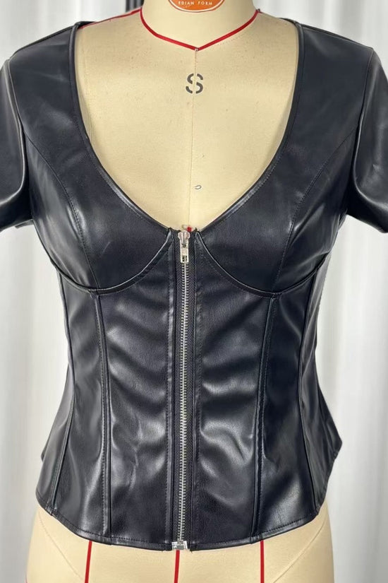 Women's Faux Leather Boned Corset Top 