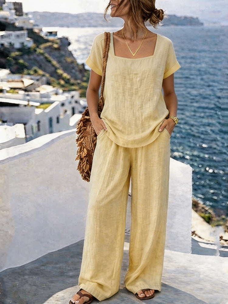 Women's Square-Neck Short-Sleeve Pantsuit 