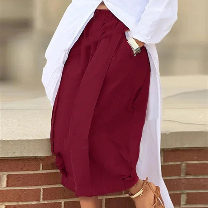 Women's Solid Color Cotton Wide Leg Cropped Pant