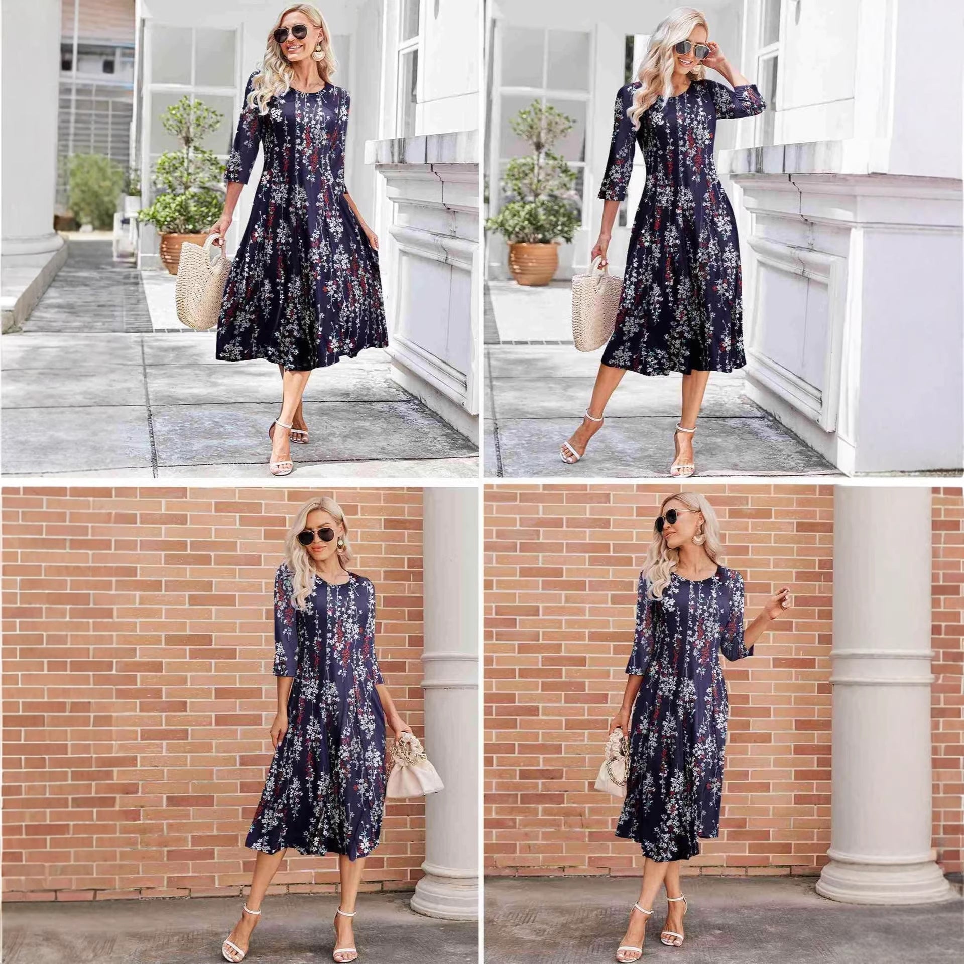 Women's Fashion Floral Slim-fit Short-sleeve Dress 