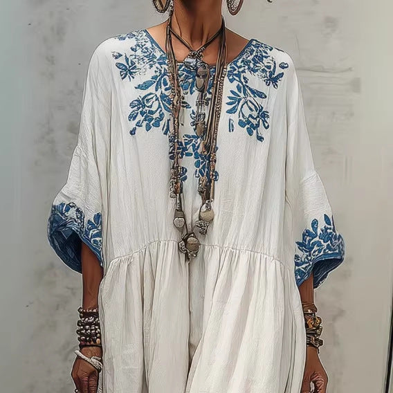 Elegant High-end Round-neck Printed Dress 