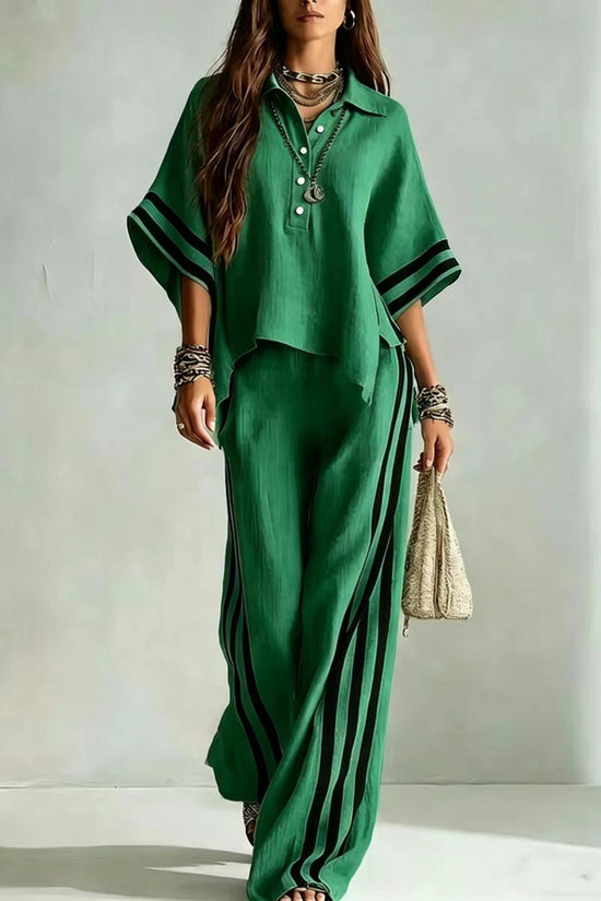 Womens Clothing Short-Sleeve Shirt And Loose Pants Two-Piece Set 
