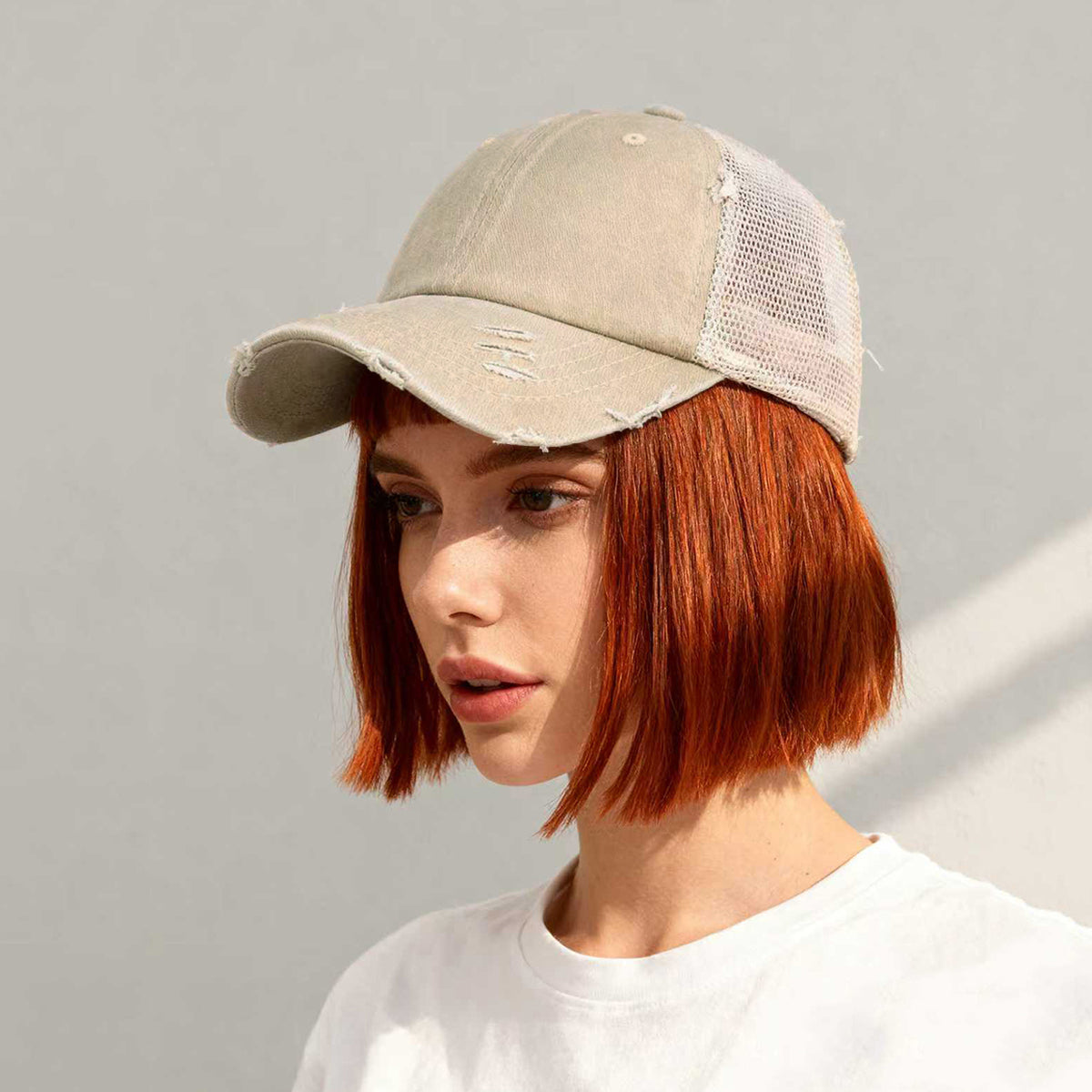 Solid-color, Frayed, Washed-out, Distressed, Mesh-patterned Cap - A Trendy, Youthful, Versatile Baseball Cap That Suits Both Daily Commuting And Outdoor Activities. 