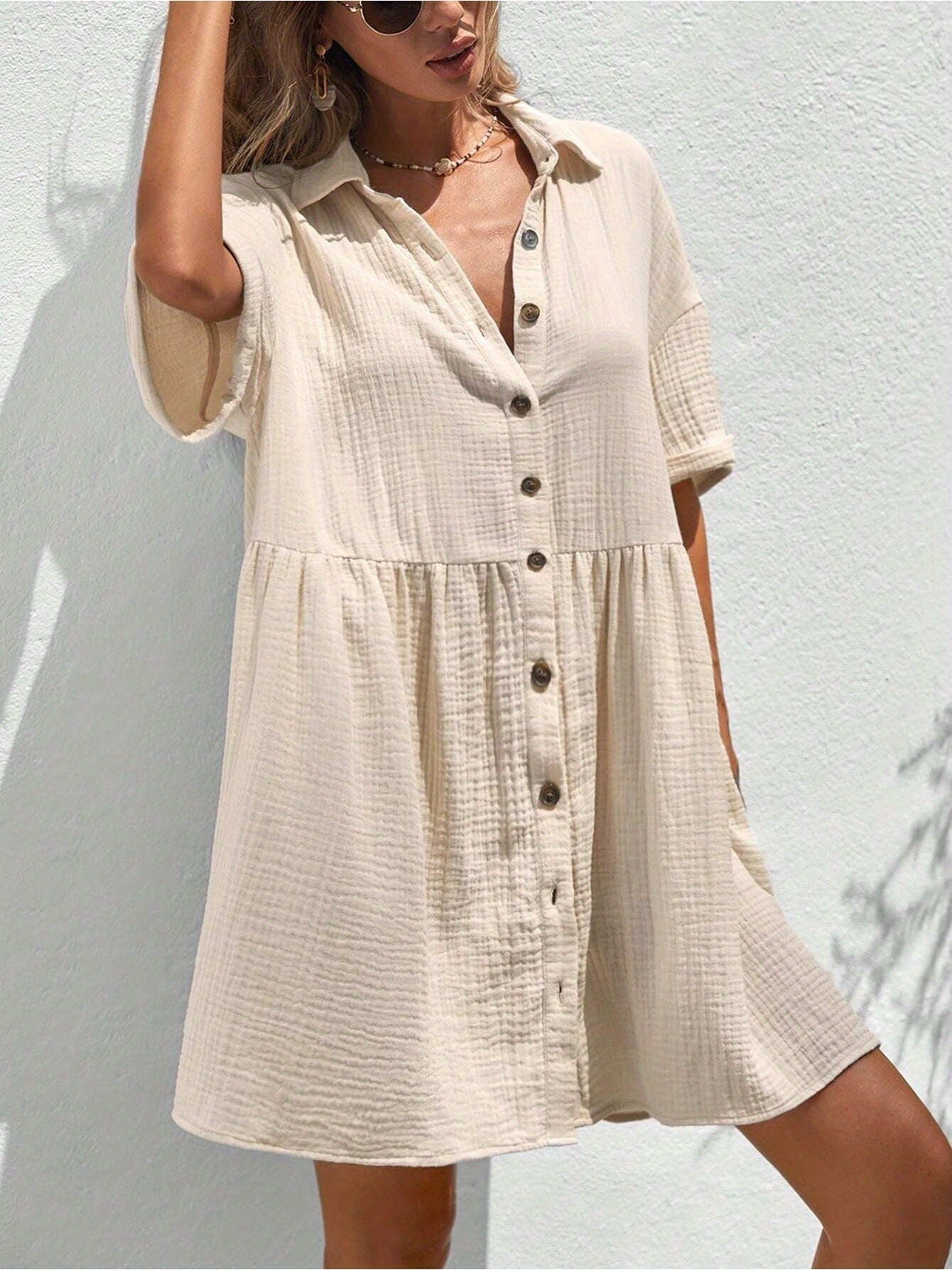 Women’s Ruffle Hem Shirt Dress – Loose Fit Summer Holiday Style CJ US