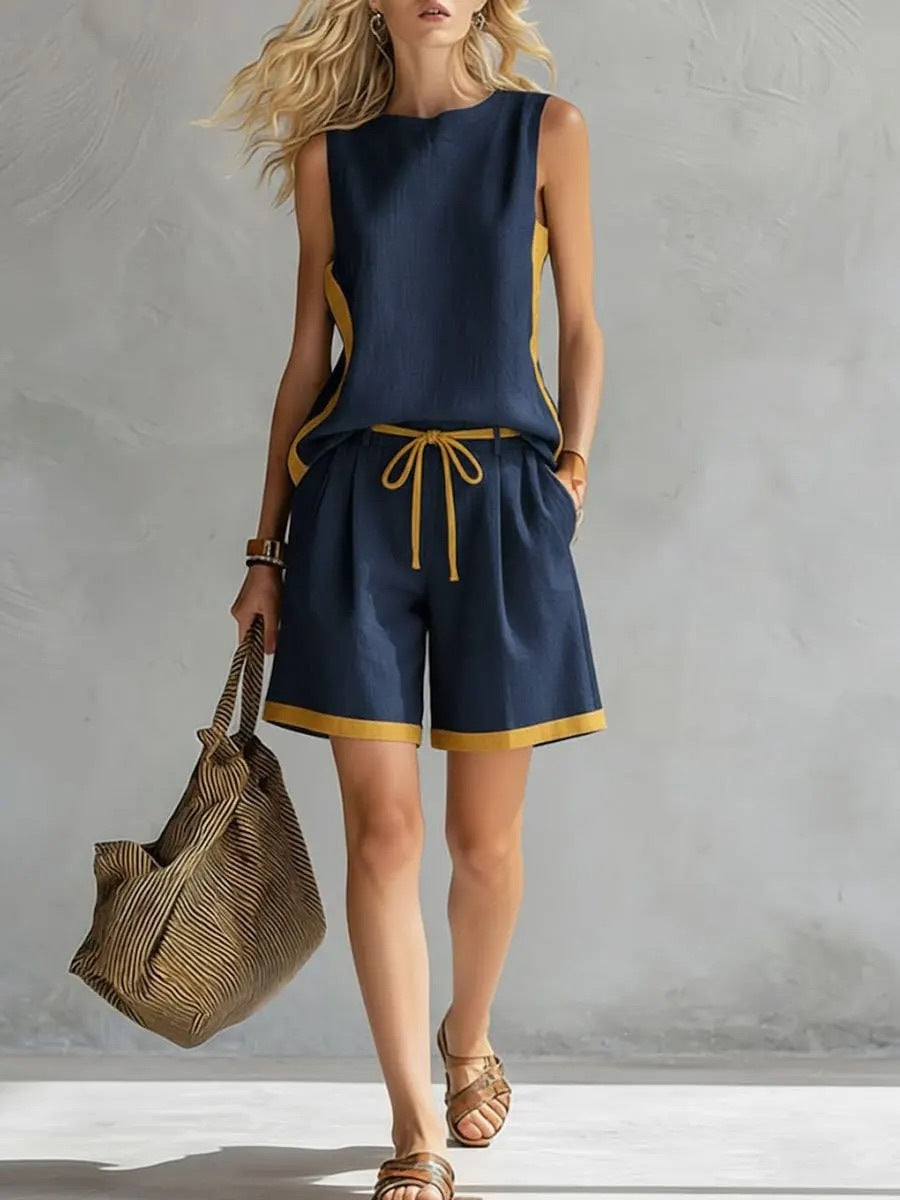 Solid-color Loose Casual Vest And Shorts Set 
