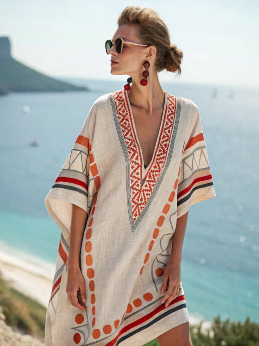Beach Vacation Beach Dress Printed Loose Midi Dress 
