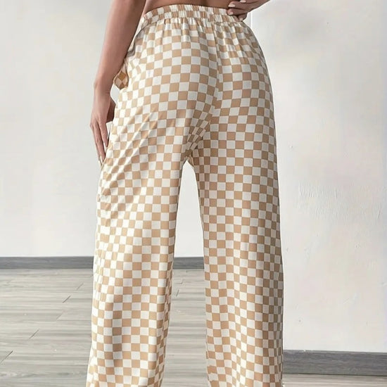 Checkerboard High-Waisted Wide Leg Pants CJ US