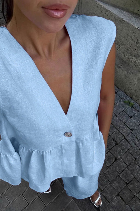 Womens Cotton V-Neck Sleeveless Vest And Wide-Leg Pants Set 