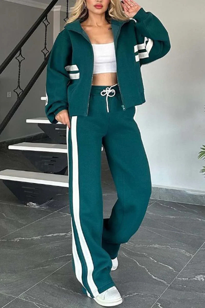 Women’s Y2K Striped Zip-Top Jacket – Retro Track Sports Suit CJ US