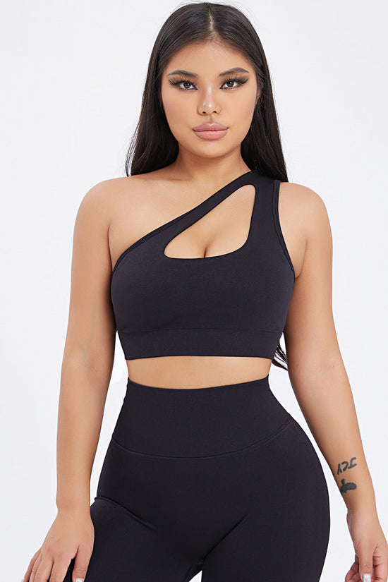 Seamless One-Shoulder Bra & Scrunch Leggings Set - High Waisted Yoga Pants 