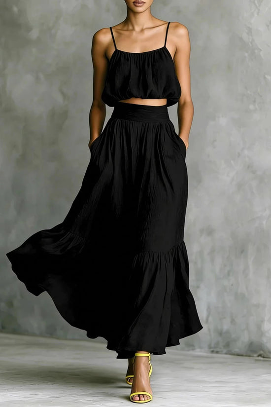 Two-piece High-waist Flared Skirt Set 