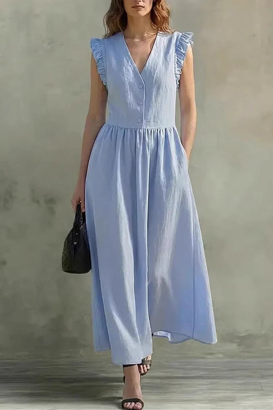 Casual Fashionable Elegant V-Neck Dress With Pockets 
