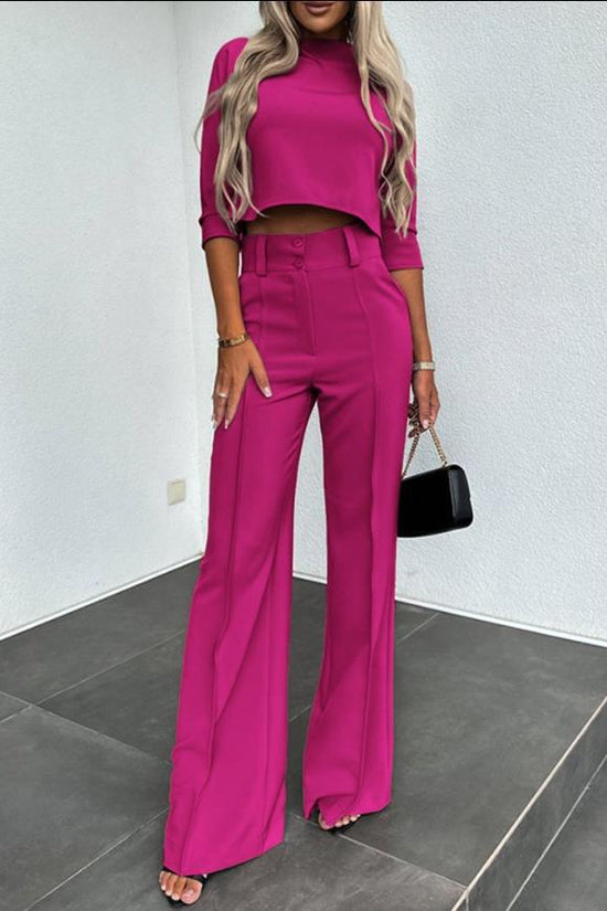 Women's Elegant Solid Color Half Sleeve Short Top 