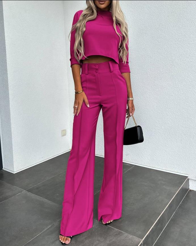 Women's Elegant Solid Color Half Sleeve Short Top 
