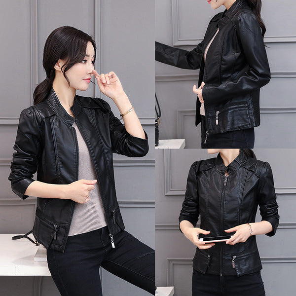 New Spring And Autumn Korean Style Motorcycle Stand-up Collar Slim Fit Slimming Leather Coat Diversi Fashion™