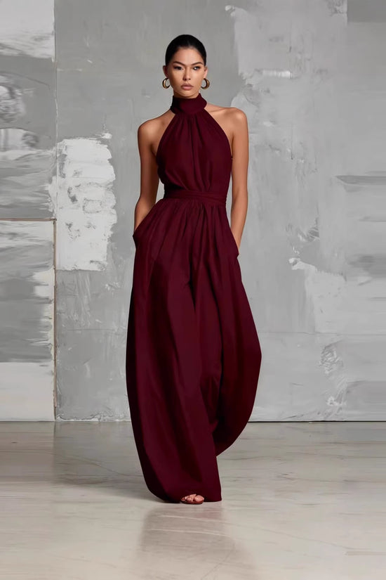 Fashionable And Elegant Belted Pleated Jumpsuit With A Cinched Waist 