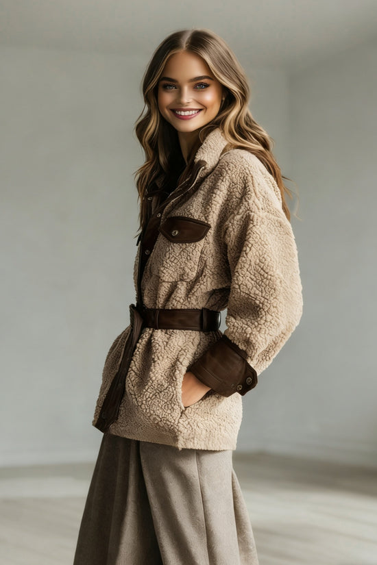 Women’s Vintage PU Leather Jacket – Lamb Fur Lined Autumn Winter Coat - FitiqueFit