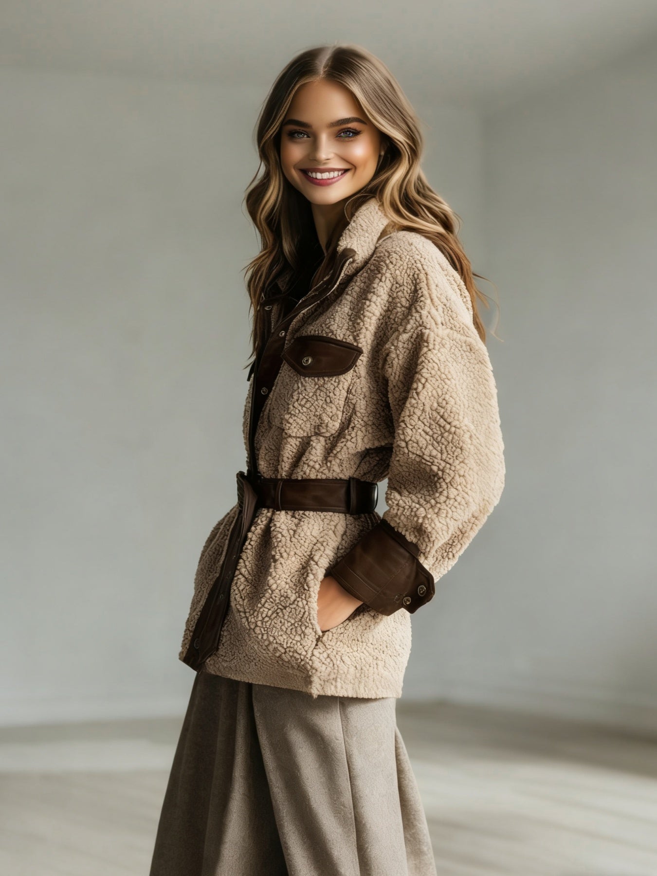 Women’s Vintage PU Leather Jacket – Lamb Fur Lined Autumn Winter Coat - FitiqueFit