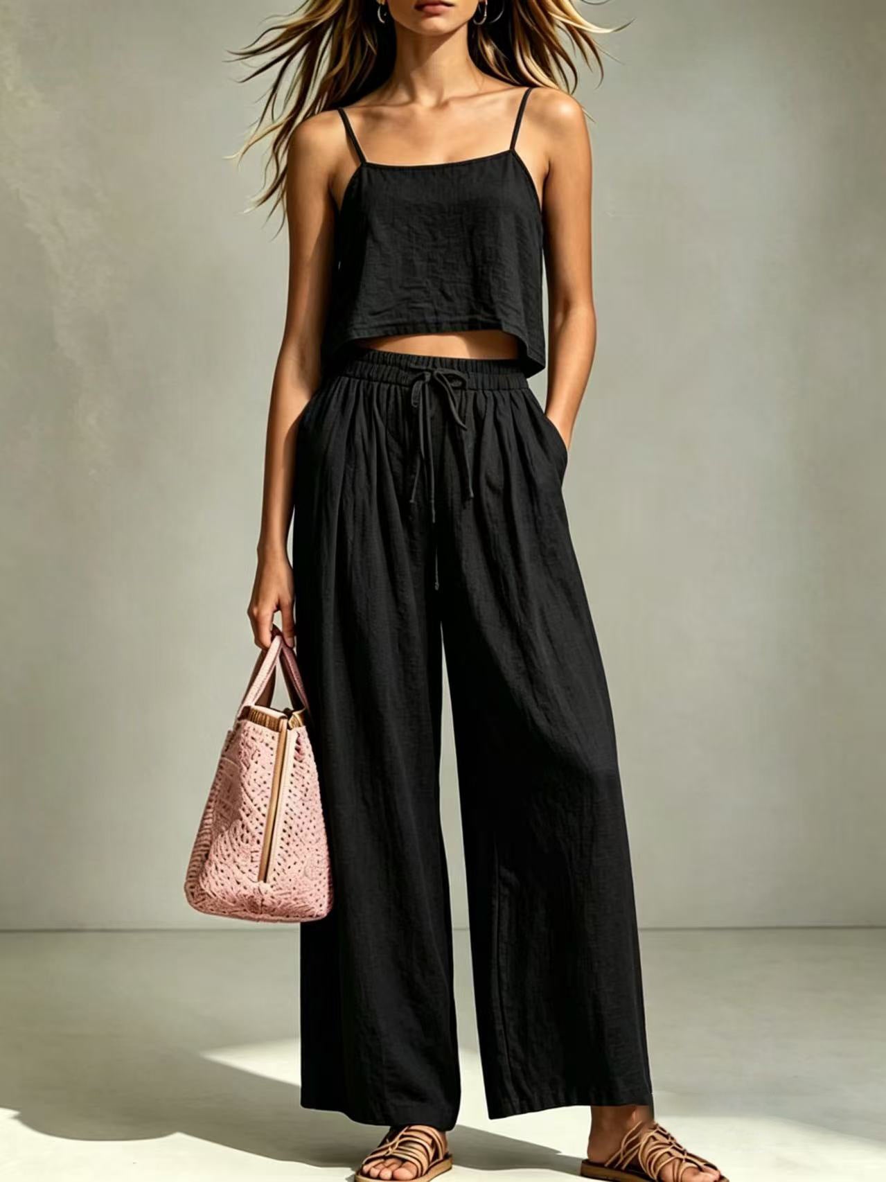 Women's Fashion Casual Camisole And Wide-Leg Pants Set 