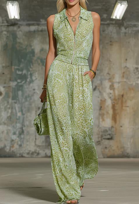 Printed Zip-up Sleeveless Jumpsuit 