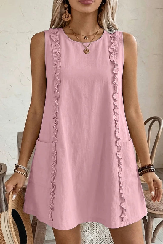 Women's Solid-Color Ruffle-Trimmed Dress 