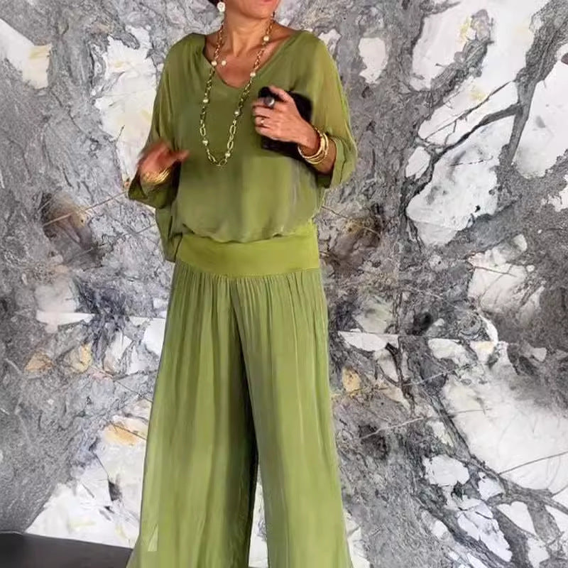 Fashionable Best-Selling Solid-Colored Chiffon Set For Women 