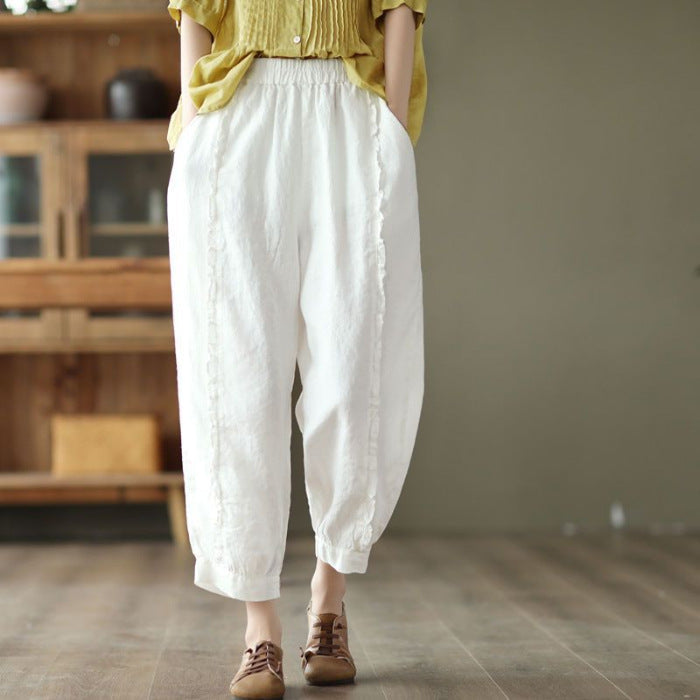 High-waisted Figure-flattering Solid-color Capri Harem Pants 