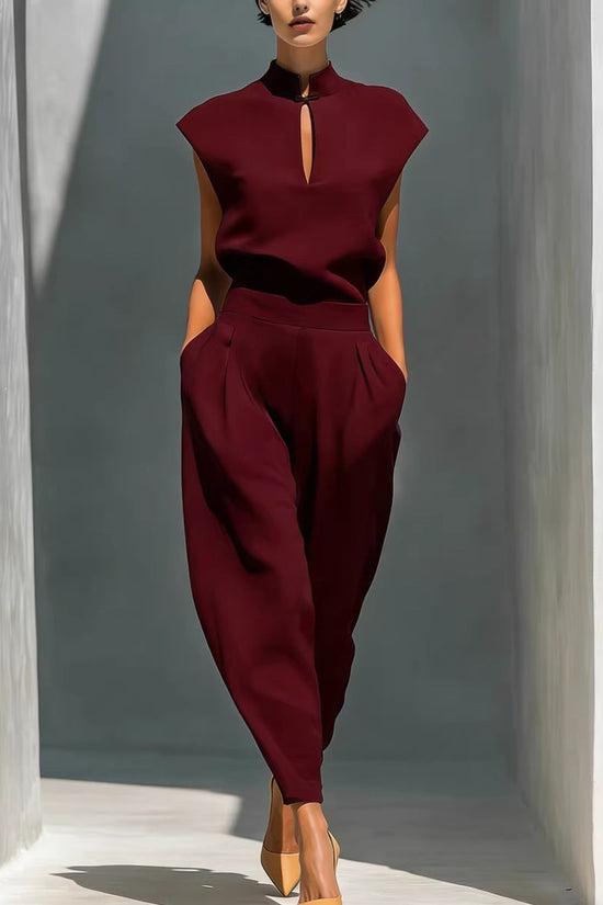 Chinese-style Satin Short-sleeve T-shirt And Pants Set For Women 