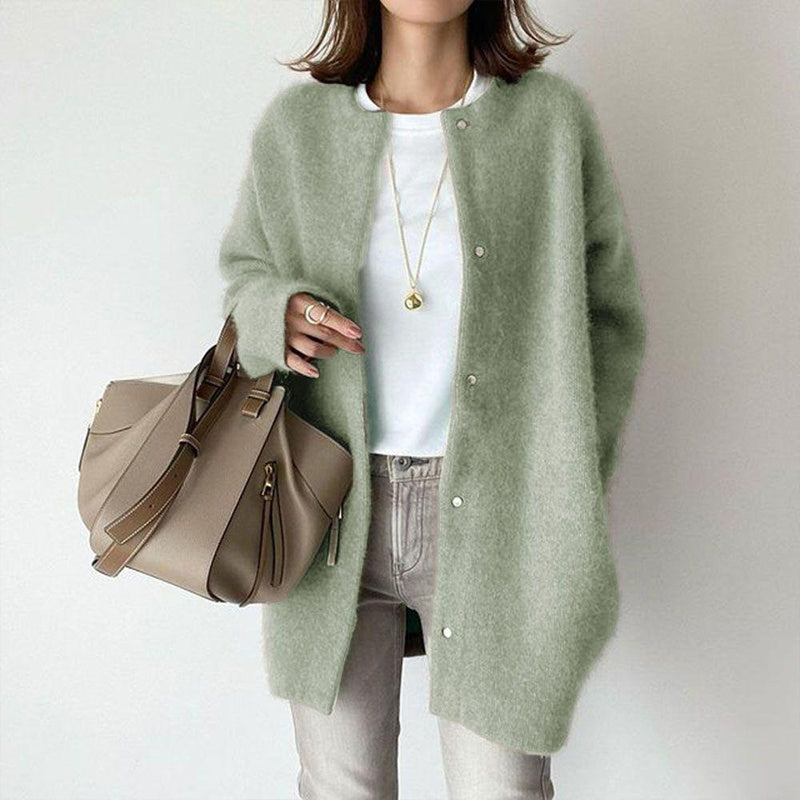 Women's Solid Color Wool-like Coat, Oversized Long Sleeve Button Up Trench For Fall Winter Casual Outwear CJ US