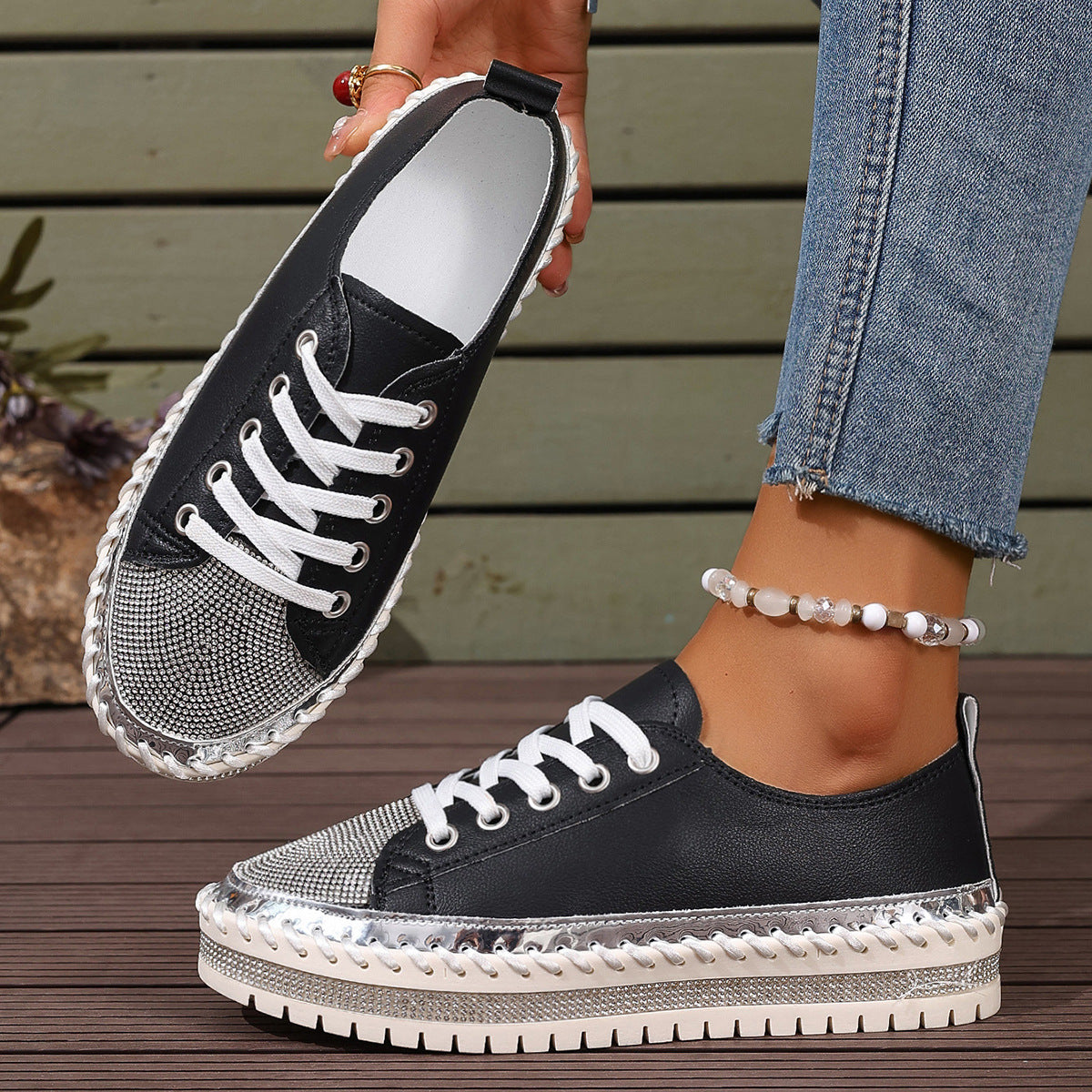 Women’s Plus Size White Sneakers – Chunky Sole Casual Everyday Shoes - FitiqueFit