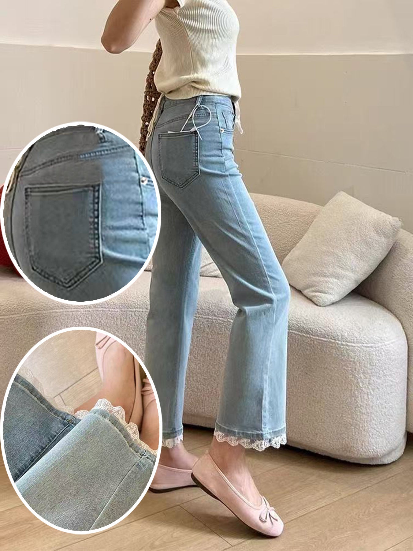 Jeans For Women, With Elastic Lace Lace And Lace Stitching, Micro Flared Jeans For Women In 2025, Small And Stylish Design, Light Blue Jeans For Women, Cropped Jeans For Women, Casual Pants For Women, CJ US