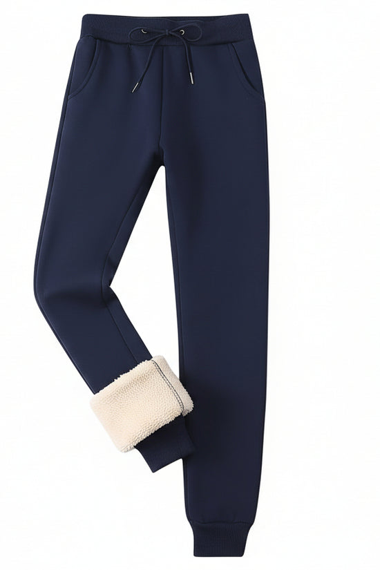 Women's Fleece Sweatpants Jogger Fleece Pants With Drawstring Waist, Boyfriend Style, Long, Solid Color, Slightly Stretchy Fabric 