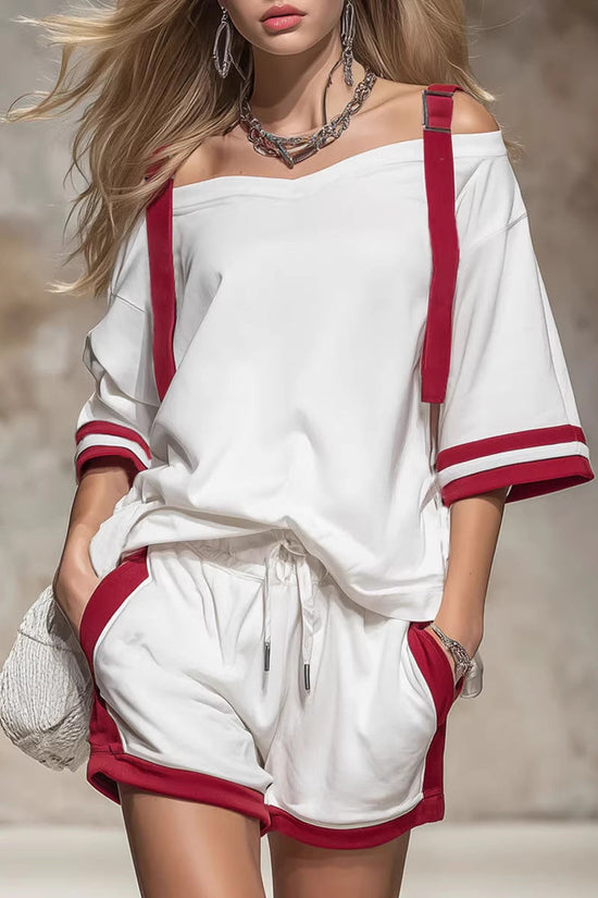 Summer Contrast-Colored Women's Patchwork Casual Shorts Set 