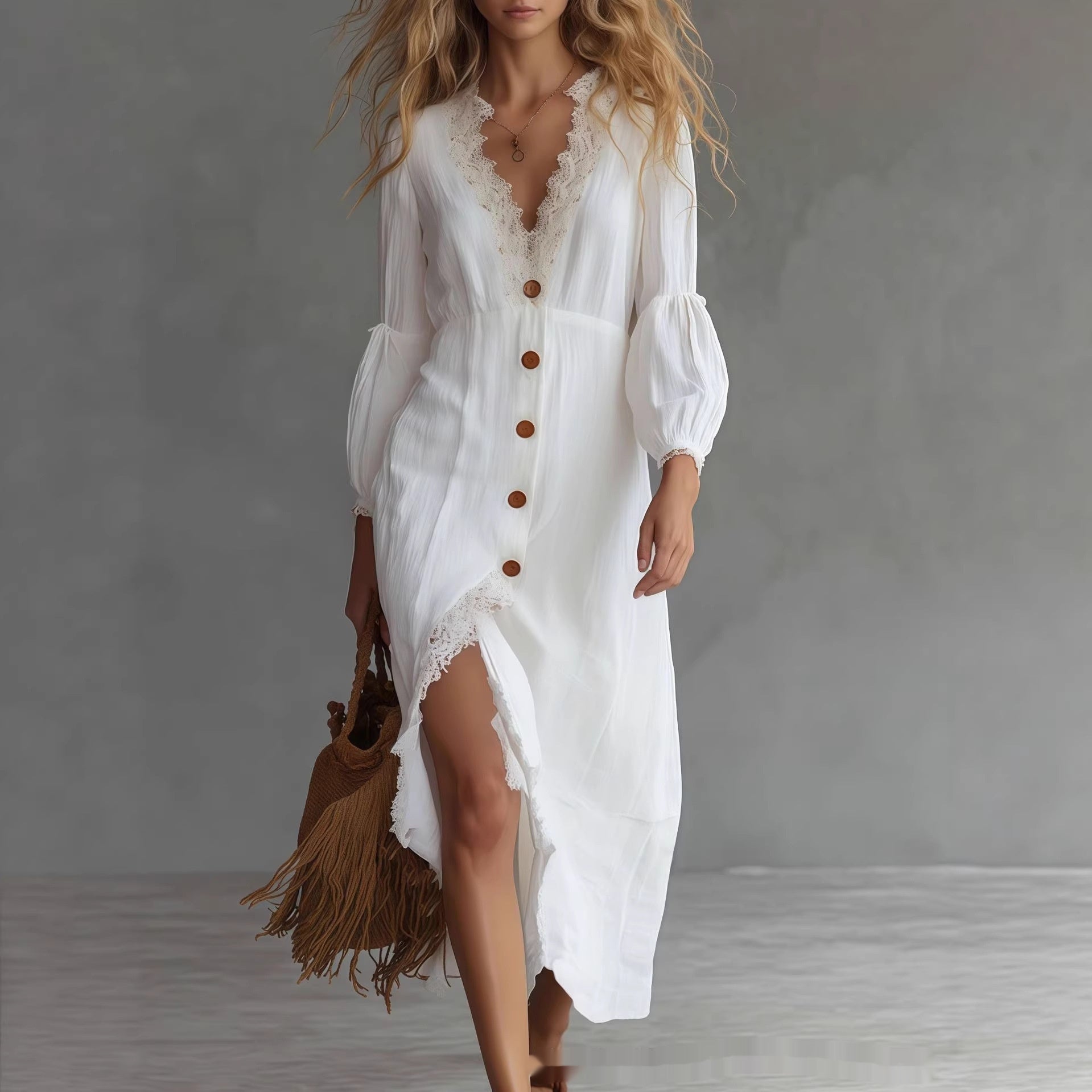 Long-sleeve Shirt Chic White Dress 